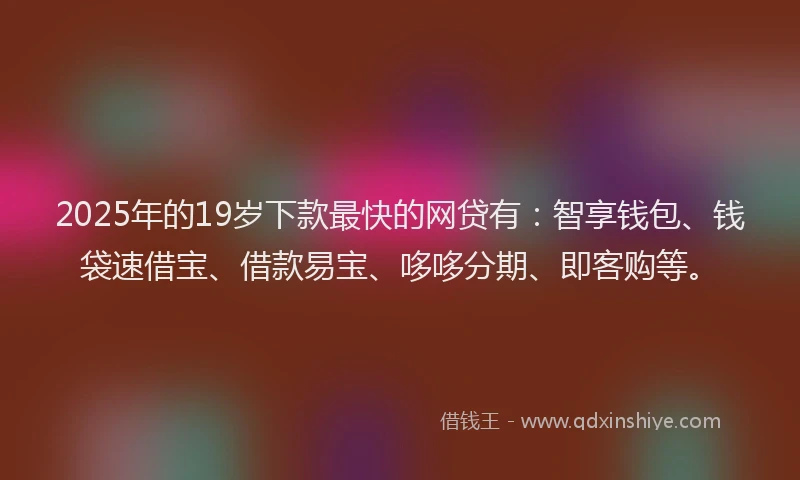 2025年的19岁下款最快的网贷有：智享钱包、钱袋速借宝、借款易宝、哆哆分期、即客购等。