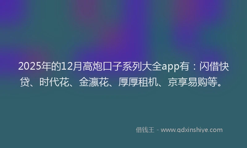 2025年的12月高炮口子系列大全app有：闪借快贷、时代花、金瀛花、厚厚租机、京享易购等。