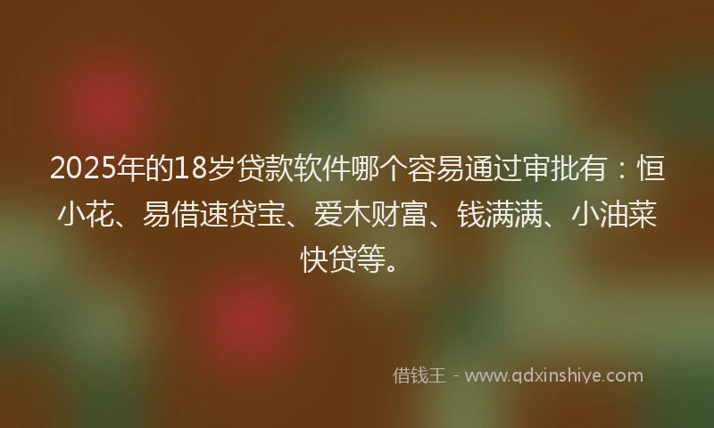 2025年的18岁贷款软件哪个容易通过审批有：恒小花、易借速贷宝、爱木财富、钱满满、小油菜快贷等。