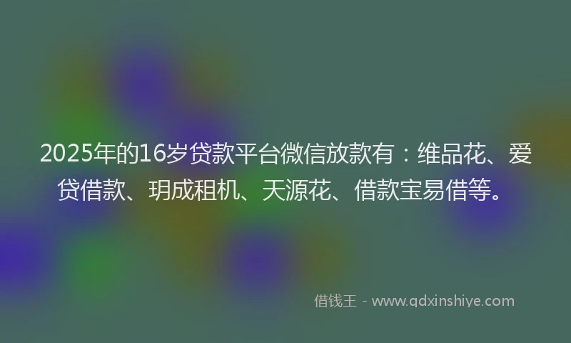 2025年的16岁贷款平台微信放款有：维品花、爱贷借款、玥成租机、天源花、借款宝易借等。