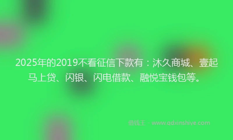 2025年的2019不看征信下款有：沐久商城、壹起马上贷、闪银、闪电借款、融悦宝钱包等。