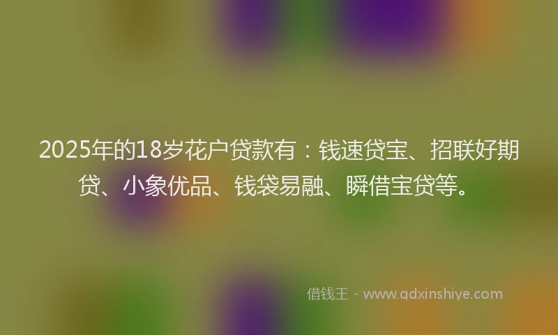 2025年的18岁花户贷款有：钱速贷宝、招联好期贷、小象优品、钱袋易融、瞬借宝贷等。