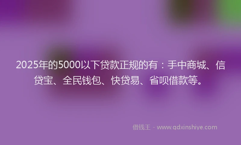 2025年的5000以下贷款正规的有：手中商城、信贷宝、全民钱包、快贷易、省呗借款等。