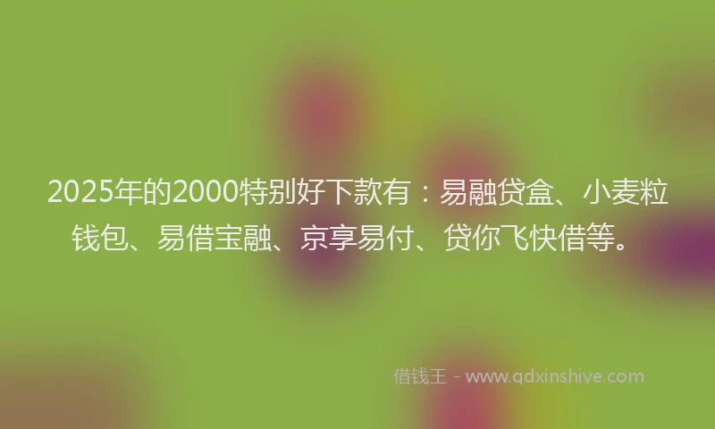 2025年的2000特别好下款有：易融贷盒、小麦粒钱包、易借宝融、京享易付、贷你飞快借等。
