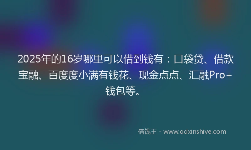 2025年的16岁哪里可以借到钱有：口袋贷、借款宝融、百度度小满有钱花、现金点点、汇融Pro+钱包等。