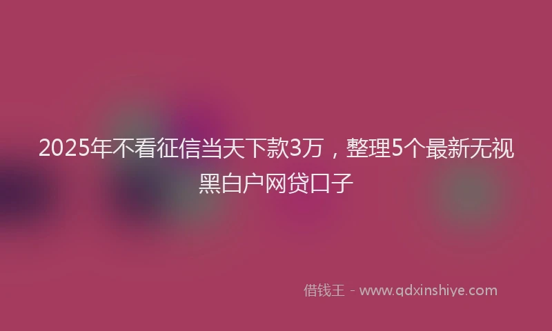 2025年不看征信当天下款3万，整理5个最新无视黑白户网贷口子