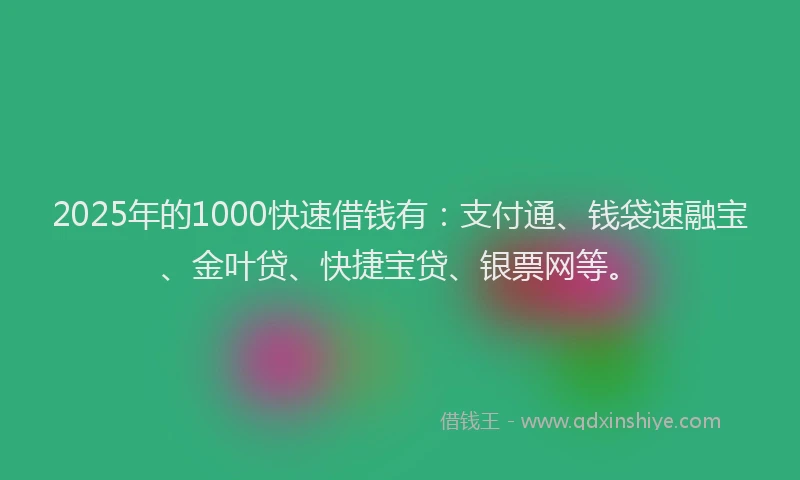 2025年的1000快速借钱有：支付通、钱袋速融宝、金叶贷、快捷宝贷、银票网等。