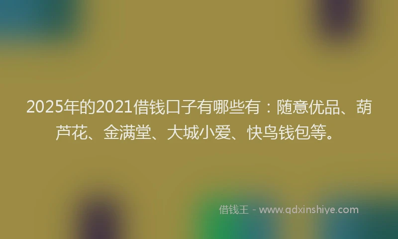 2025年的2021借钱口子有哪些有：随意优品、葫芦花、金满堂、大城小爱、快鸟钱包等。