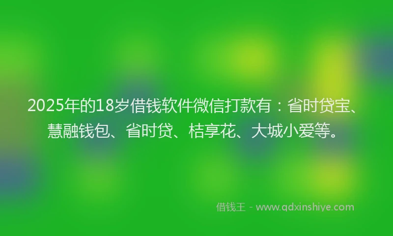 2025年的18岁借钱软件微信打款有：省时贷宝、慧融钱包、省时贷、桔享花、大城小爱等。
