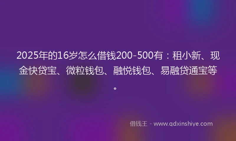 2025年的16岁怎么借钱200-500有：租小新、现金快贷宝、微粒钱包、融悦钱包、易融贷通宝等。