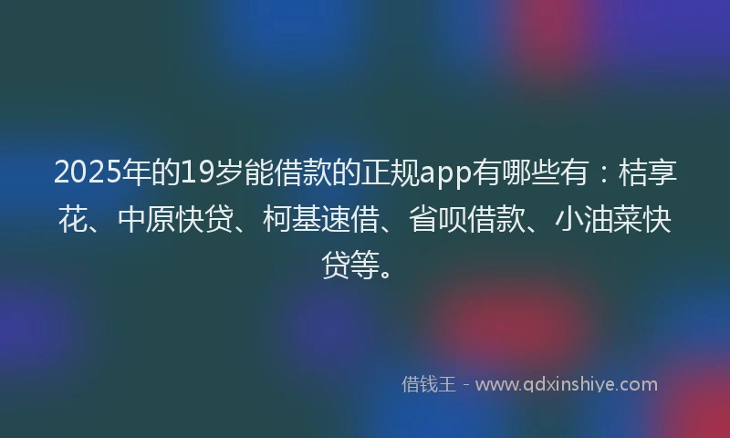 2025年的19岁能借款的正规app有哪些有：桔享花、中原快贷、柯基速借、省呗借款、小油菜快贷等。