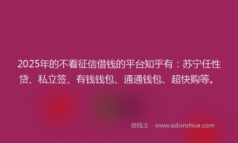 2025年的不看征信借钱的平台知乎有：苏宁任性贷、私立签、有钱钱包、通通钱包、超快购等。