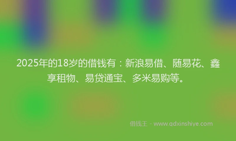 2025年的18岁的借钱有：新浪易借、随易花、鑫享租物、易贷通宝、多米易购等。