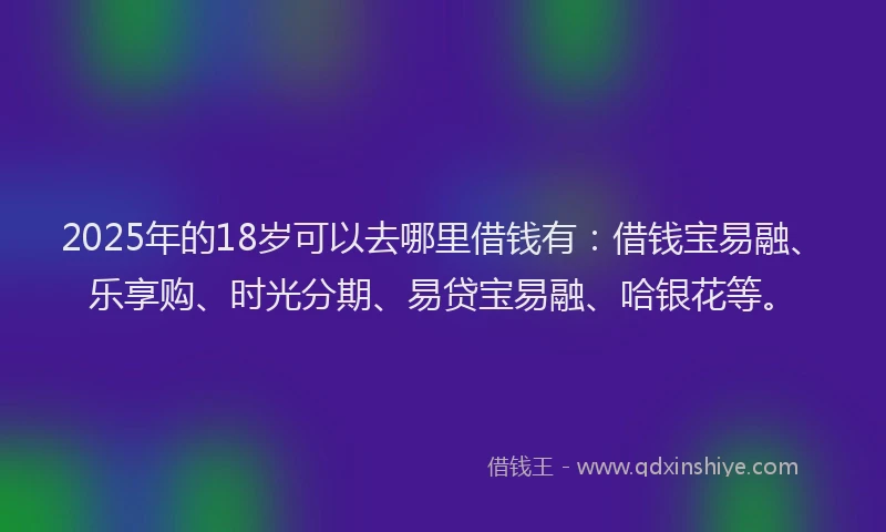 2025年的18岁可以去哪里借钱有：借钱宝易融、乐享购、时光分期、易贷宝易融、哈银花等。
