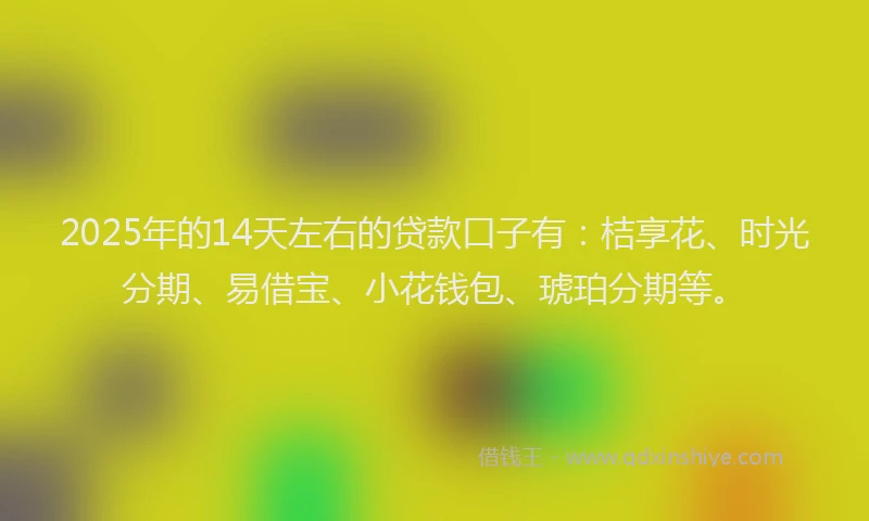 2025年的14天左右的贷款口子有：桔享花、时光分期、易借宝、小花钱包、琥珀分期等。