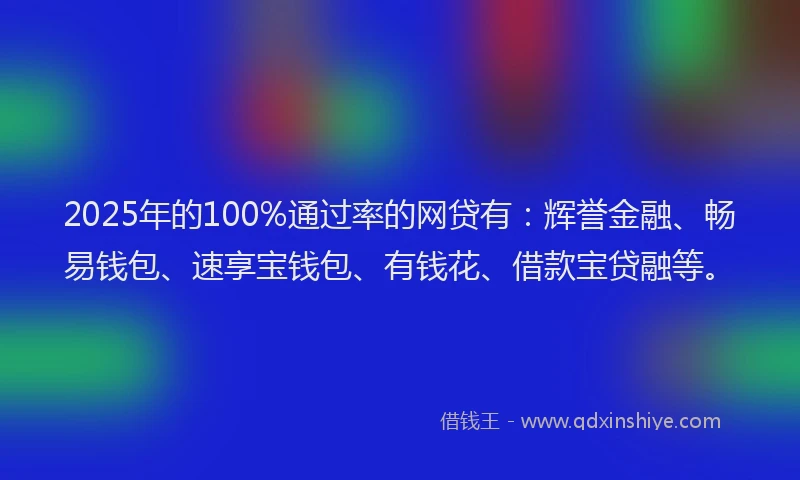 2025年的100%通过率的网贷有：辉誉金融、畅易钱包、速享宝钱包、有钱花、借款宝贷融等。