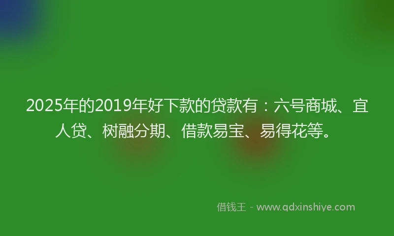 2025年的2019年好下款的贷款有：六号商城、宜人贷、树融分期、借款易宝、易得花等。