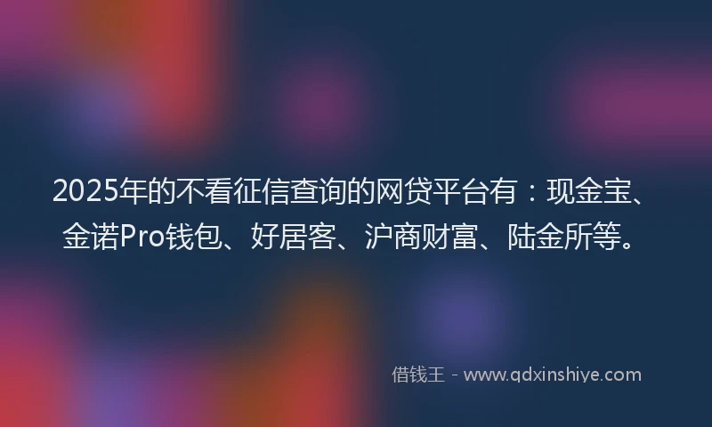 2025年的不看征信查询的网贷平台有：现金宝、金诺Pro钱包、好居客、沪商财富、陆金所等。