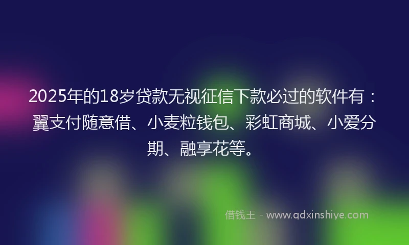 2025年的18岁贷款无视征信下款必过的软件有：翼支付随意借、小麦粒钱包、彩虹商城、小爱分期、融享花等。