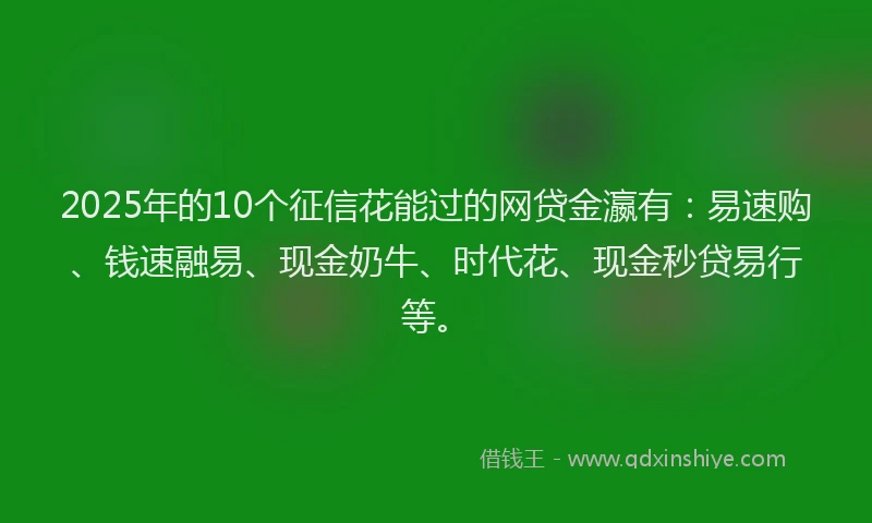 2025年的10个征信花能过的网贷金瀛有：易速购、钱速融易、现金奶牛、时代花、现金秒贷易行等。