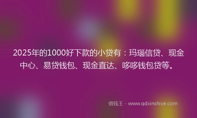 2025年的1000好下款的小贷有：玛瑙信贷、现金中心、易贷钱包、现金直达、哆哆钱包贷等。