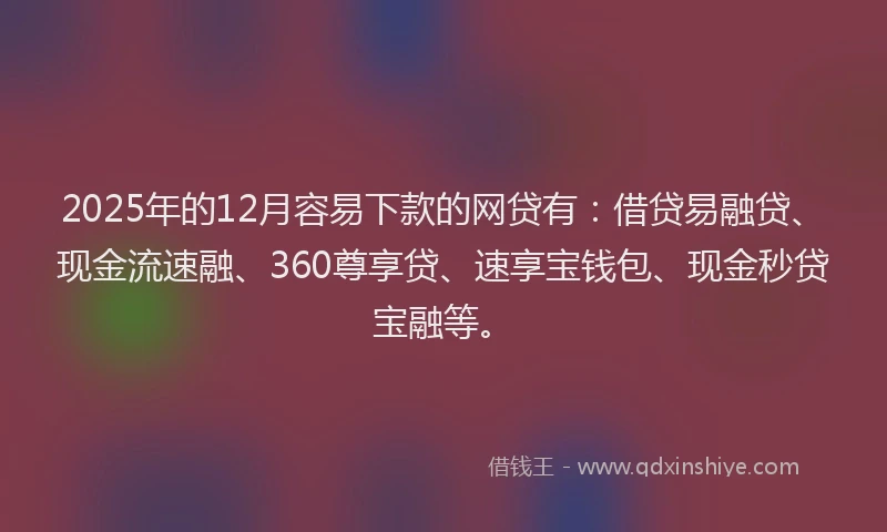2025年的12月容易下款的网贷有：借贷易融贷、现金流速融、360尊享贷、速享宝钱包、现金秒贷宝融等。