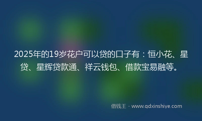 2025年的19岁花户可以贷的口子有：恒小花、星贷、星辉贷款通、祥云钱包、借款宝易融等。