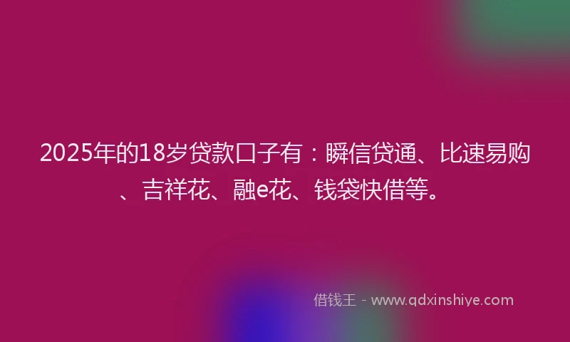 2025年的18岁贷款口子有：瞬信贷通、比速易购、吉祥花、融e花、钱袋快借等。