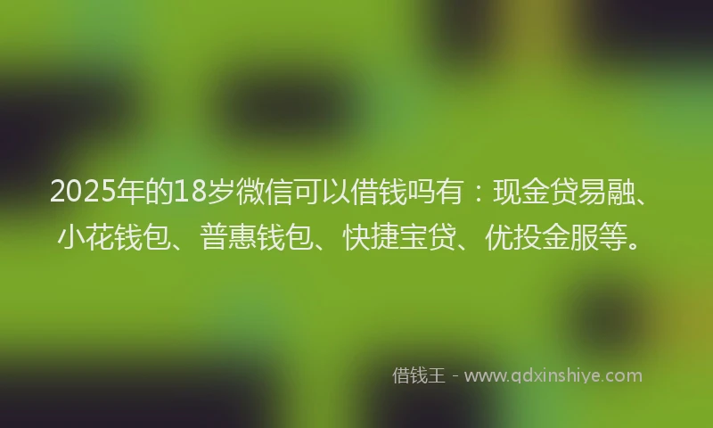 2025年的18岁微信可以借钱吗有：现金贷易融、小花钱包、普惠钱包、快捷宝贷、优投金服等。