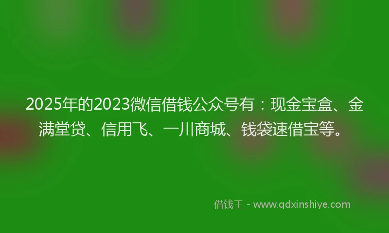 2025年的2023微信借钱公众号有：现金宝盒、金满堂贷、信用飞、一川商城、钱袋速借宝等。