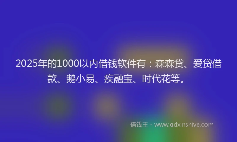 2025年的1000以内借钱软件有：森森贷、爱贷借款、鹅小易、疾融宝、时代花等。