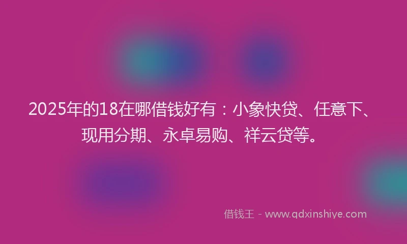 2025年的18在哪借钱好有：小象快贷、任意下、现用分期、永卓易购、祥云贷等。