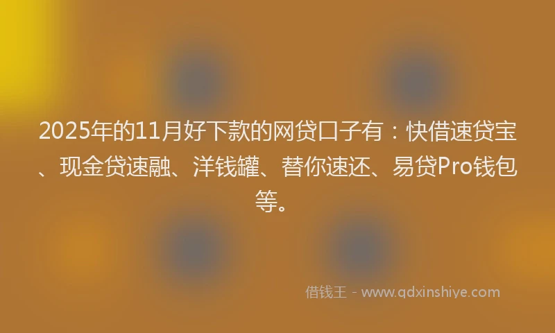 2025年的11月好下款的网贷口子有：快借速贷宝、现金贷速融、洋钱罐、替你速还、易贷Pro钱包等。