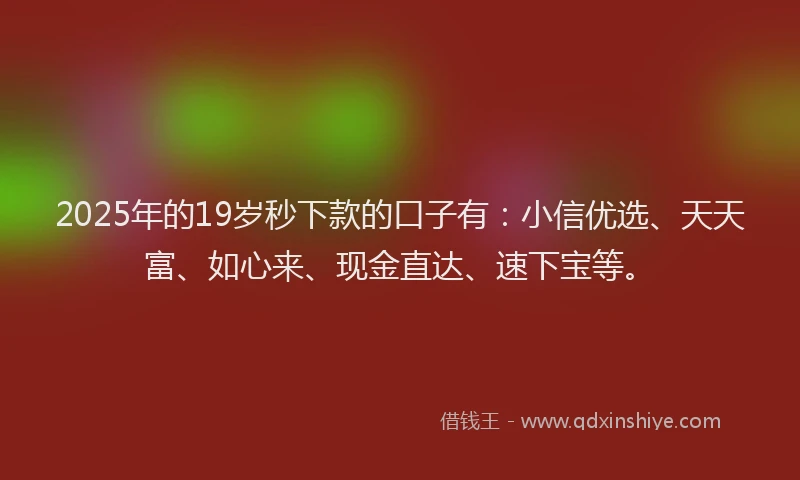 2025年的19岁秒下款的口子有：小信优选、天天富、如心来、现金直达、速下宝等。