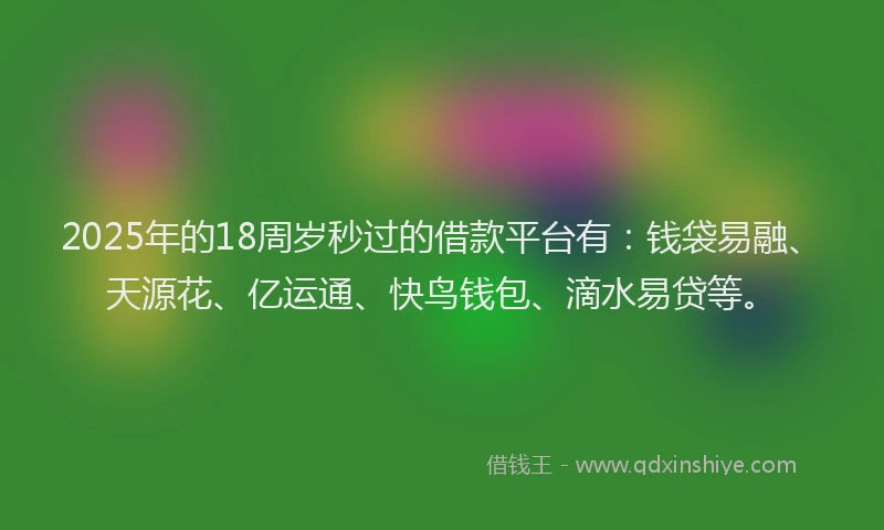 2025年的18周岁秒过的借款平台有：钱袋易融、天源花、亿运通、快鸟钱包、滴水易贷等。