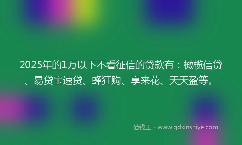 2025年的1万以下不看征信的贷款有：橄榄信贷、易贷宝速贷、蜂狂购、享来花、天天盈等。