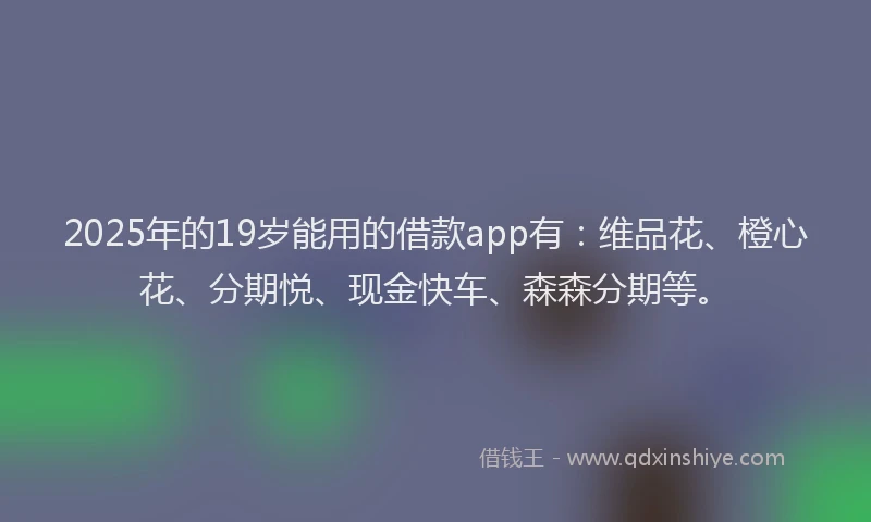 2025年的19岁能用的借款app有：维品花、橙心花、分期悦、现金快车、森森分期等。