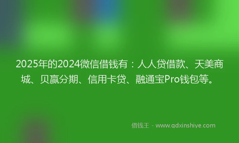 2025年的2024微信借钱有：人人贷借款、天美商城、贝赢分期、信用卡贷、融通宝Pro钱包等。