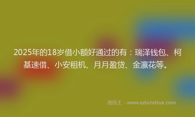 2025年的18岁借小额好通过的有：瑞泽钱包、柯基速借、小安租机、月月盈贷、金瀛花等。