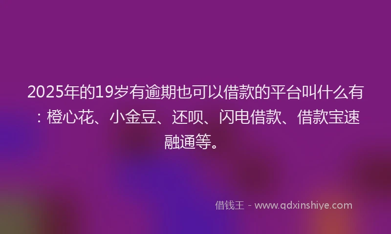 2025年的19岁有逾期也可以借款的平台叫什么有：橙心花、小金豆、还呗、闪电借款、借款宝速融通等。