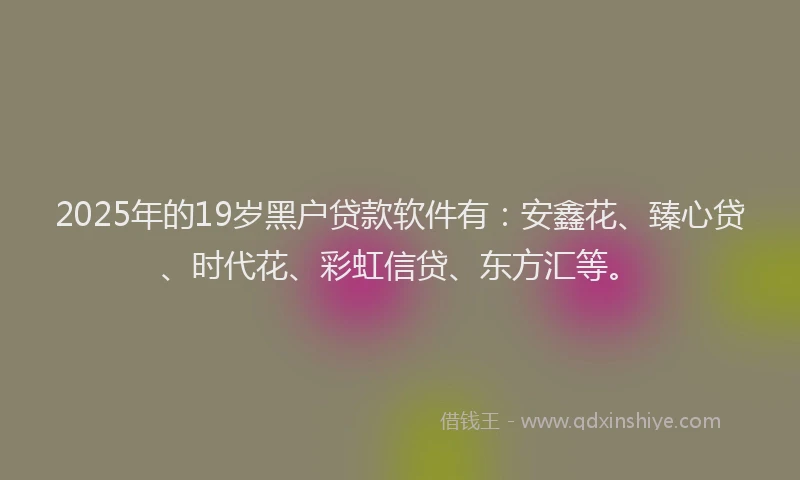 2025年的19岁黑户贷款软件有：安鑫花、臻心贷、时代花、彩虹信贷、东方汇等。