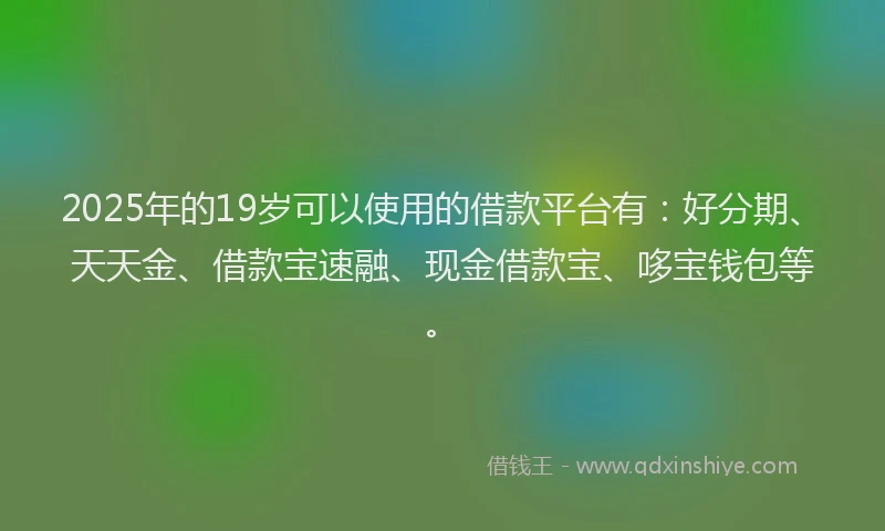2025年的19岁可以使用的借款平台有：好分期、天天金、借款宝速融、现金借款宝、哆宝钱包等。