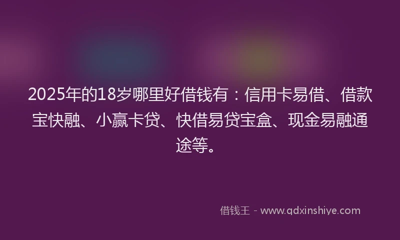 2025年的18岁哪里好借钱有：信用卡易借、借款宝快融、小赢卡贷、快借易贷宝盒、现金易融通途等。