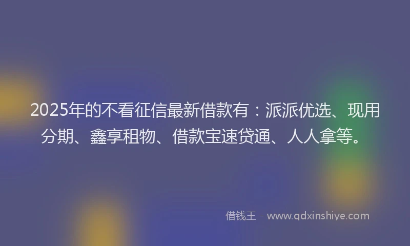 2025年的不看征信最新借款有：派派优选、现用分期、鑫享租物、借款宝速贷通、人人拿等。