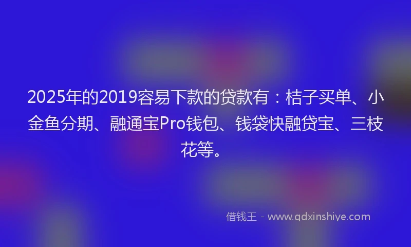 2025年的2019容易下款的贷款有：桔子买单、小金鱼分期、融通宝Pro钱包、钱袋快融贷宝、三枝花等。