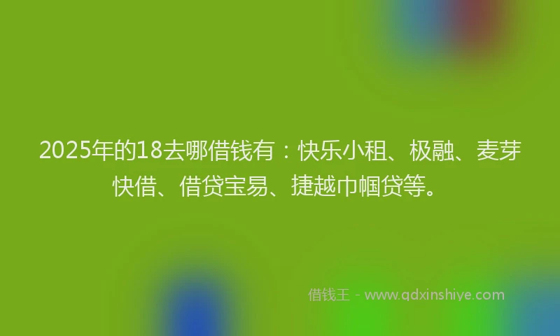 2025年的18去哪借钱有：快乐小租、极融、麦芽快借、借贷宝易、捷越巾帼贷等。