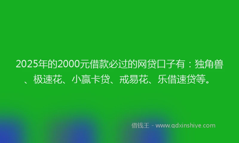 2025年的2000元借款必过的网贷口子有：独角兽、极速花、小赢卡贷、戒易花、乐借速贷等。