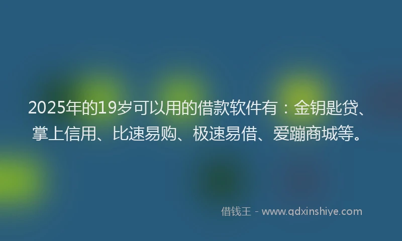 2025年的19岁可以用的借款软件有：金钥匙贷、掌上信用、比速易购、极速易借、爱蹦商城等。
