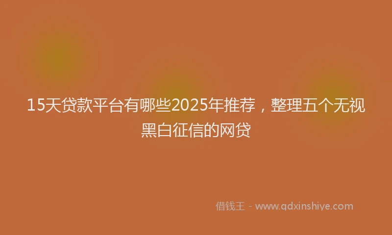 15天贷款平台有哪些2025年推荐，整理五个无视黑白征信的网贷