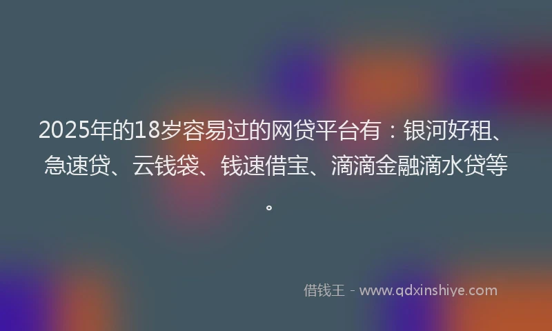 2025年的18岁容易过的网贷平台有：银河好租、急速贷、云钱袋、钱速借宝、滴滴金融滴水贷等。